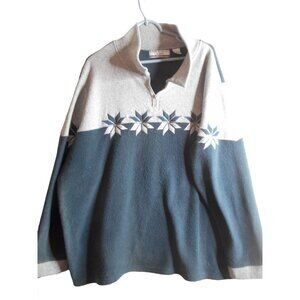 3X Blue Grey Pullover 1/4 zip collared henley long sleeve top Floral